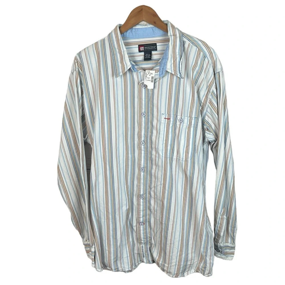 BF1266 NWT Mens Industrial Exchange Striped Button Down Shirt XL
